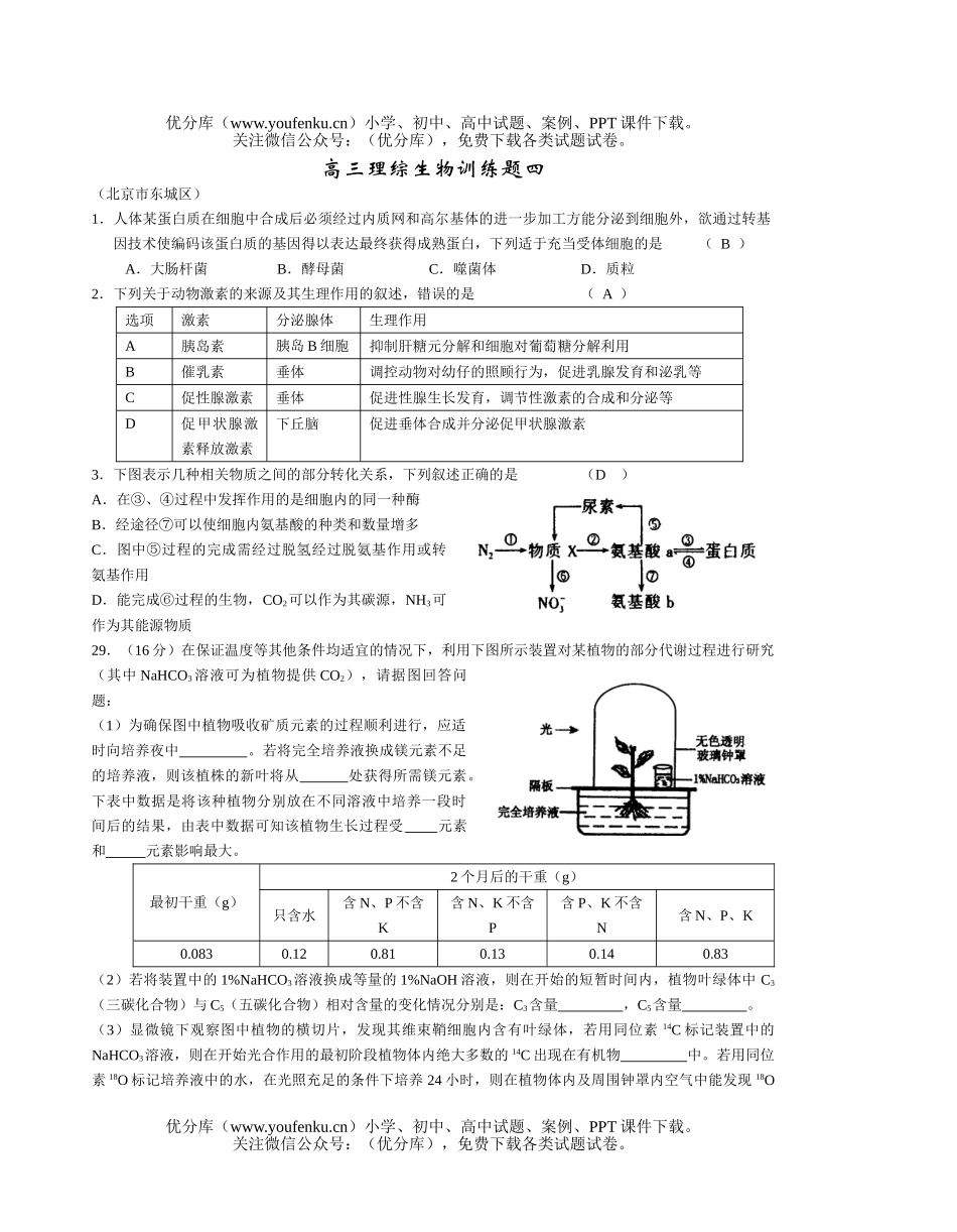 高中三年级生物理综训练题4试卷_第1页