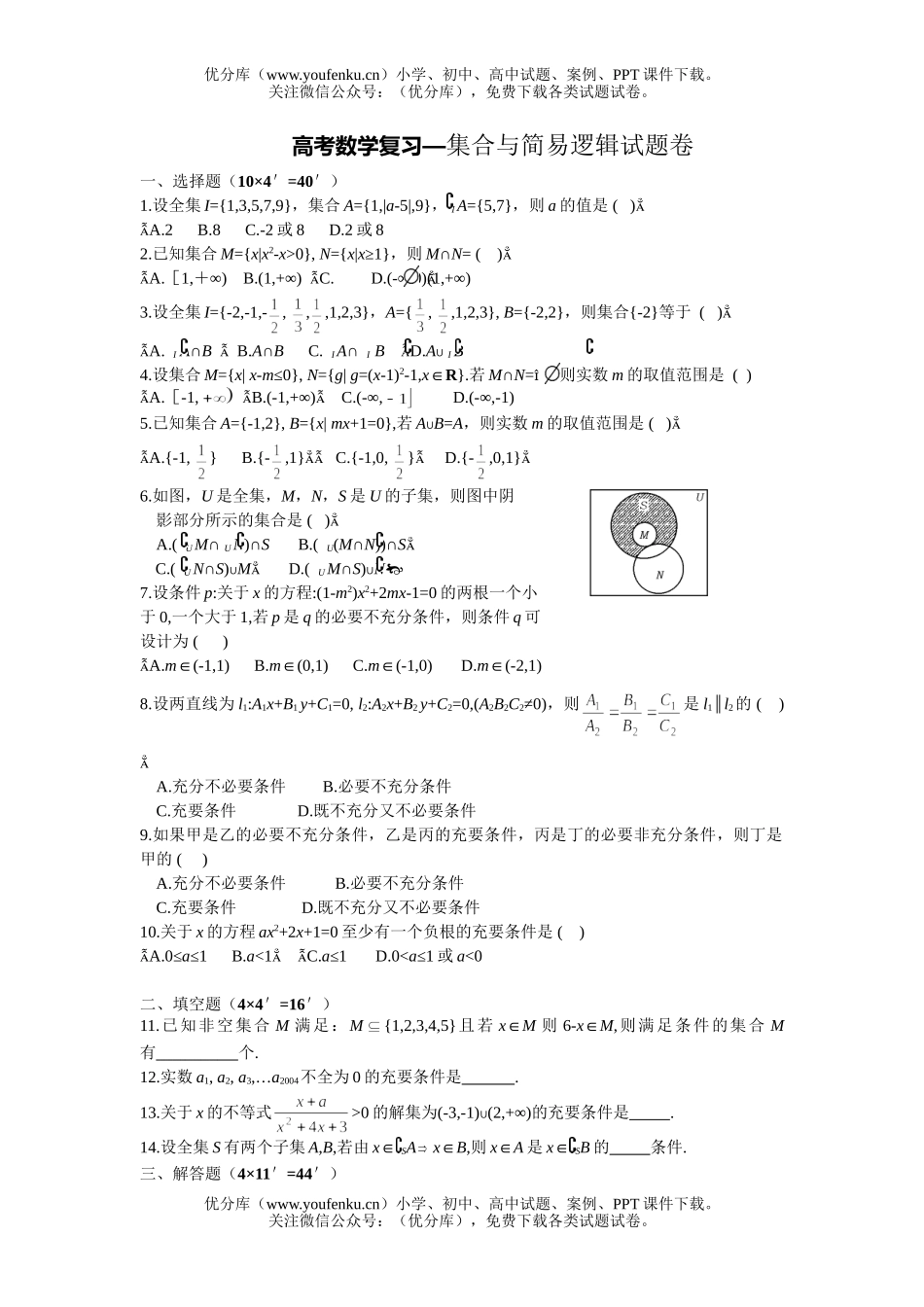 高考数学高考复习—集合与简易逻辑试卷_第1页