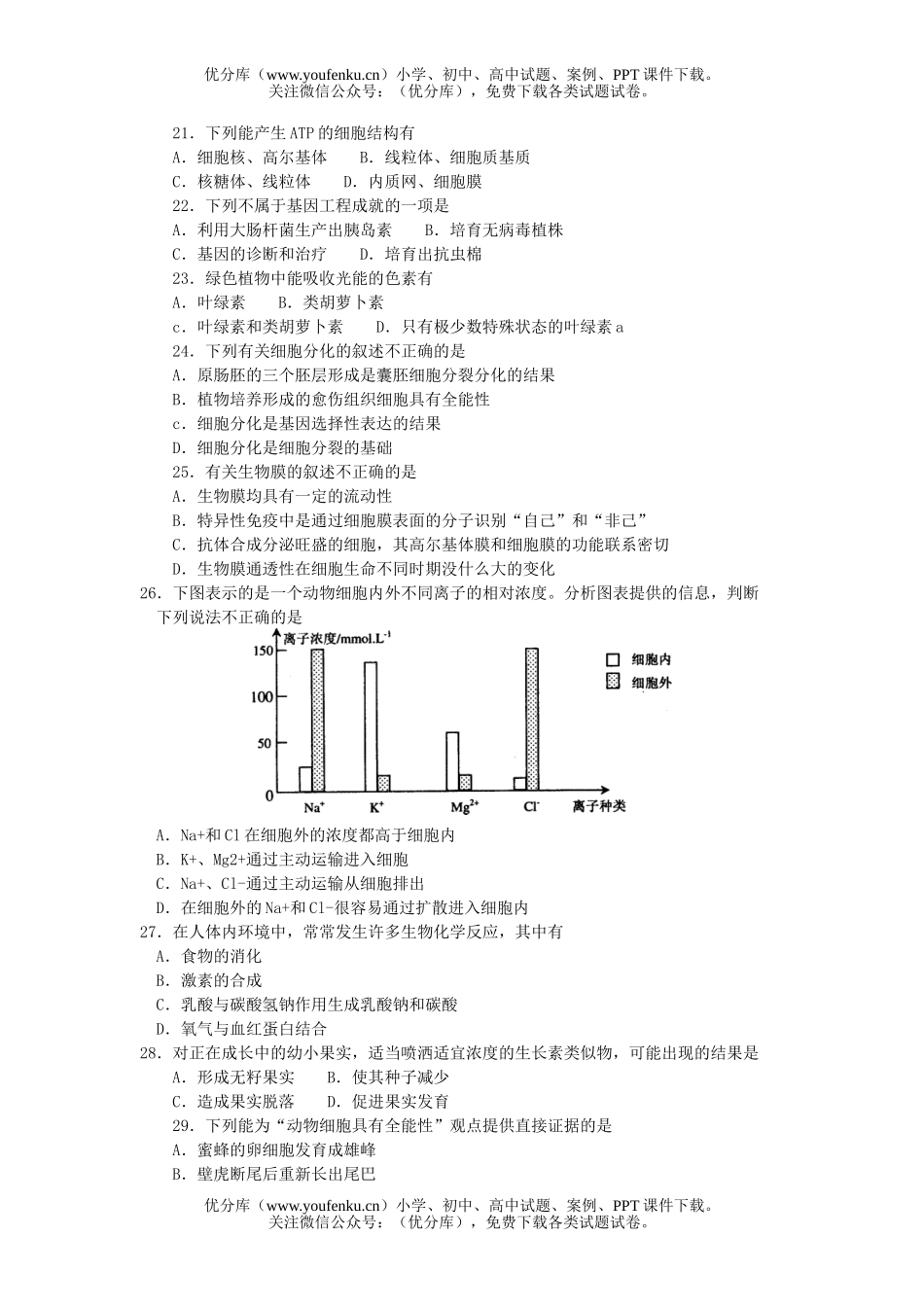高中三年级生物高摸底考试卷_第3页