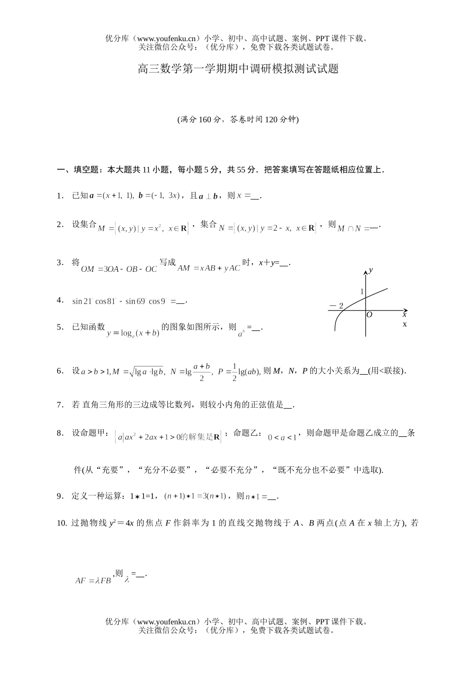 高考数学第一学期期中调研模拟测试卷_第1页