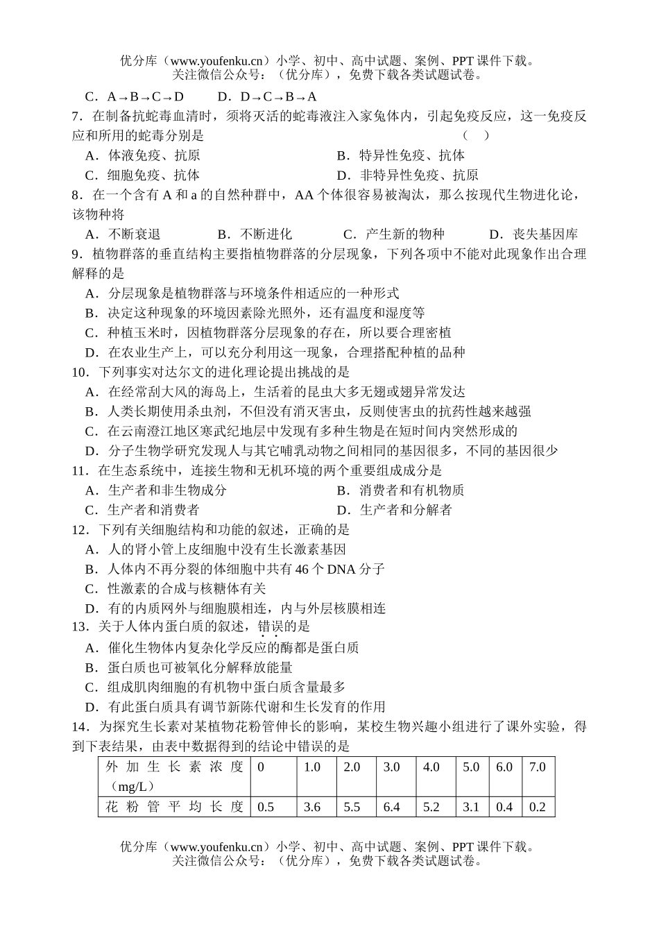 高中三年级生物综合8试卷_第2页