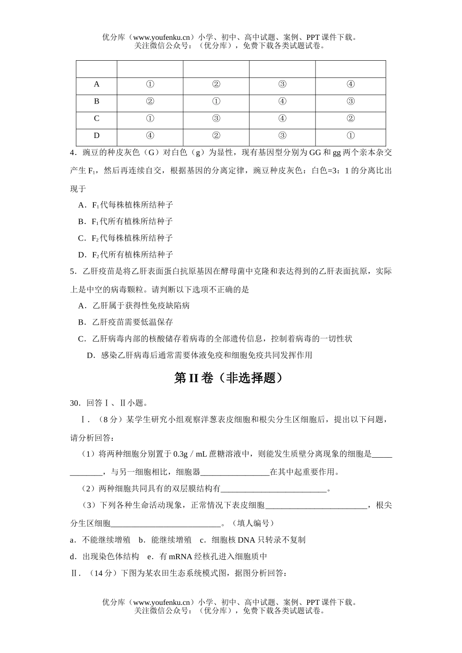 高中三年级生物理综第二次联合模拟考试卷_第1页