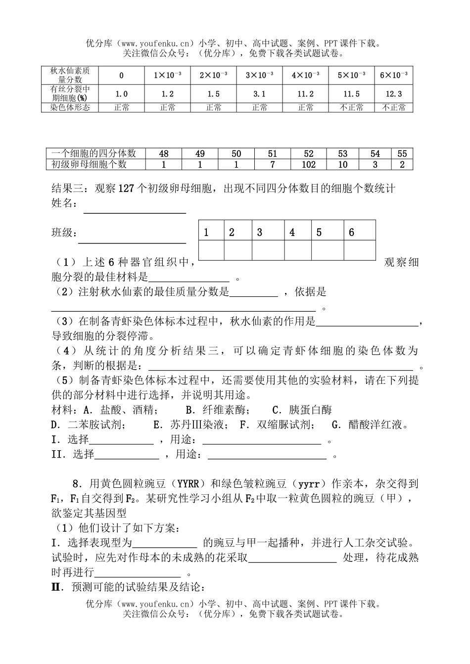 高中三年级生物高考信息中心模拟测试卷_第3页