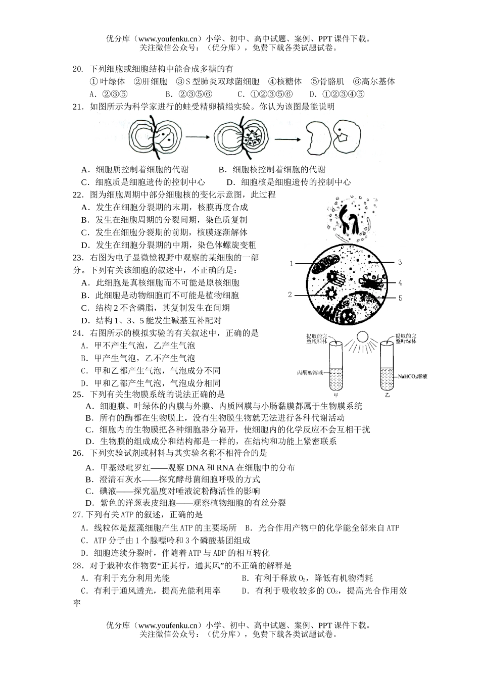 高中三年级生物上学期周练题七试卷_第3页