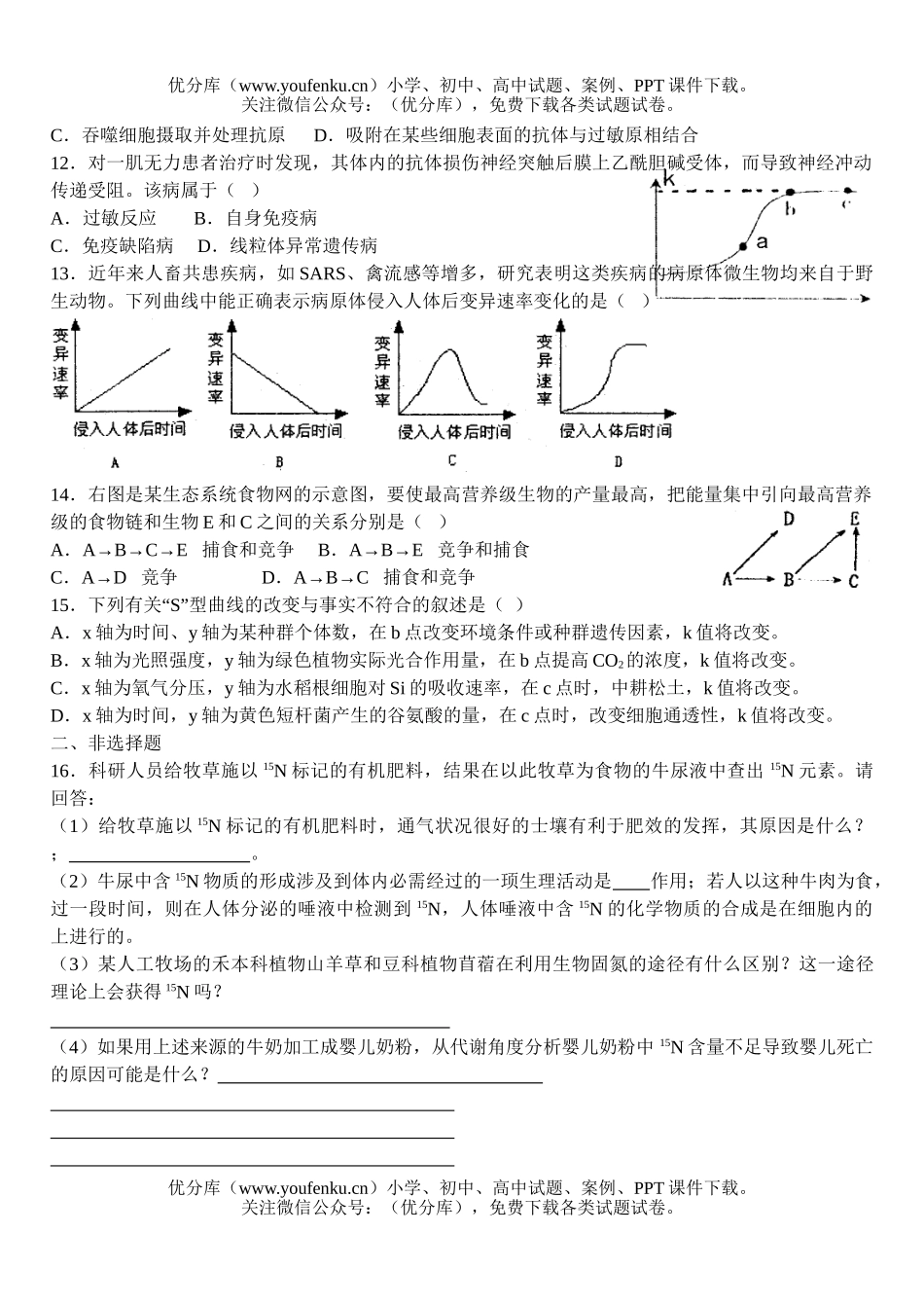 高中三年级生物专家预测试卷_第3页