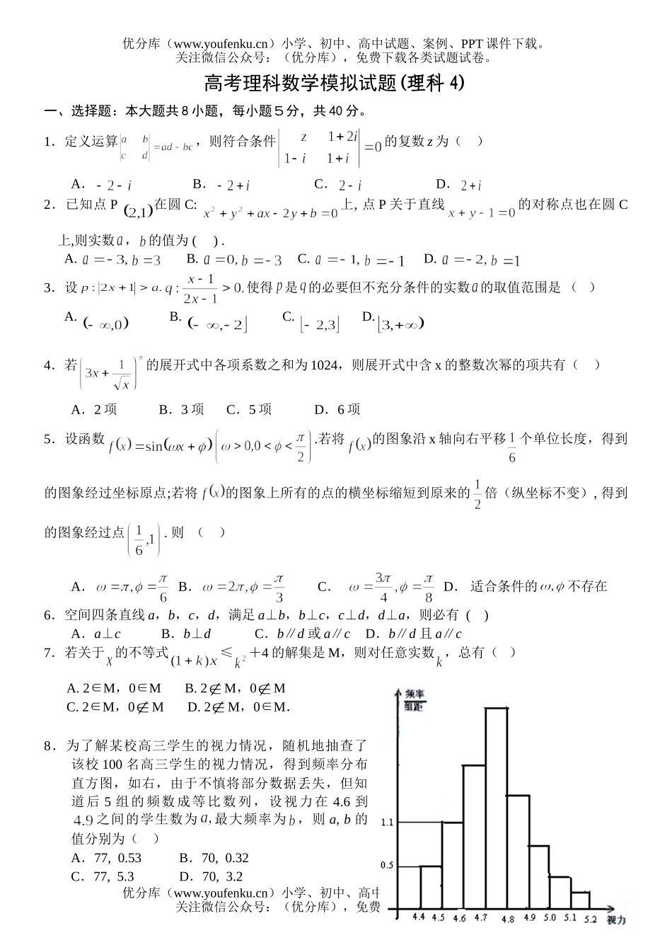 高考数学高考理科模拟4试卷_第1页