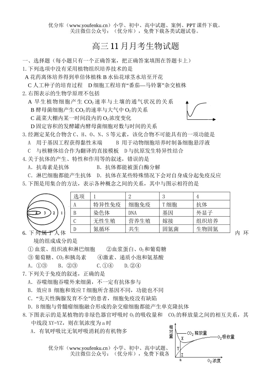 高中三年级生物11月月考试卷_第1页