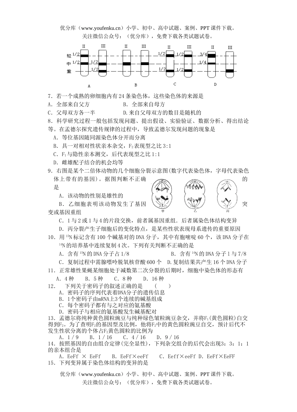 高中三年级生物复习综合练习1试卷_第2页
