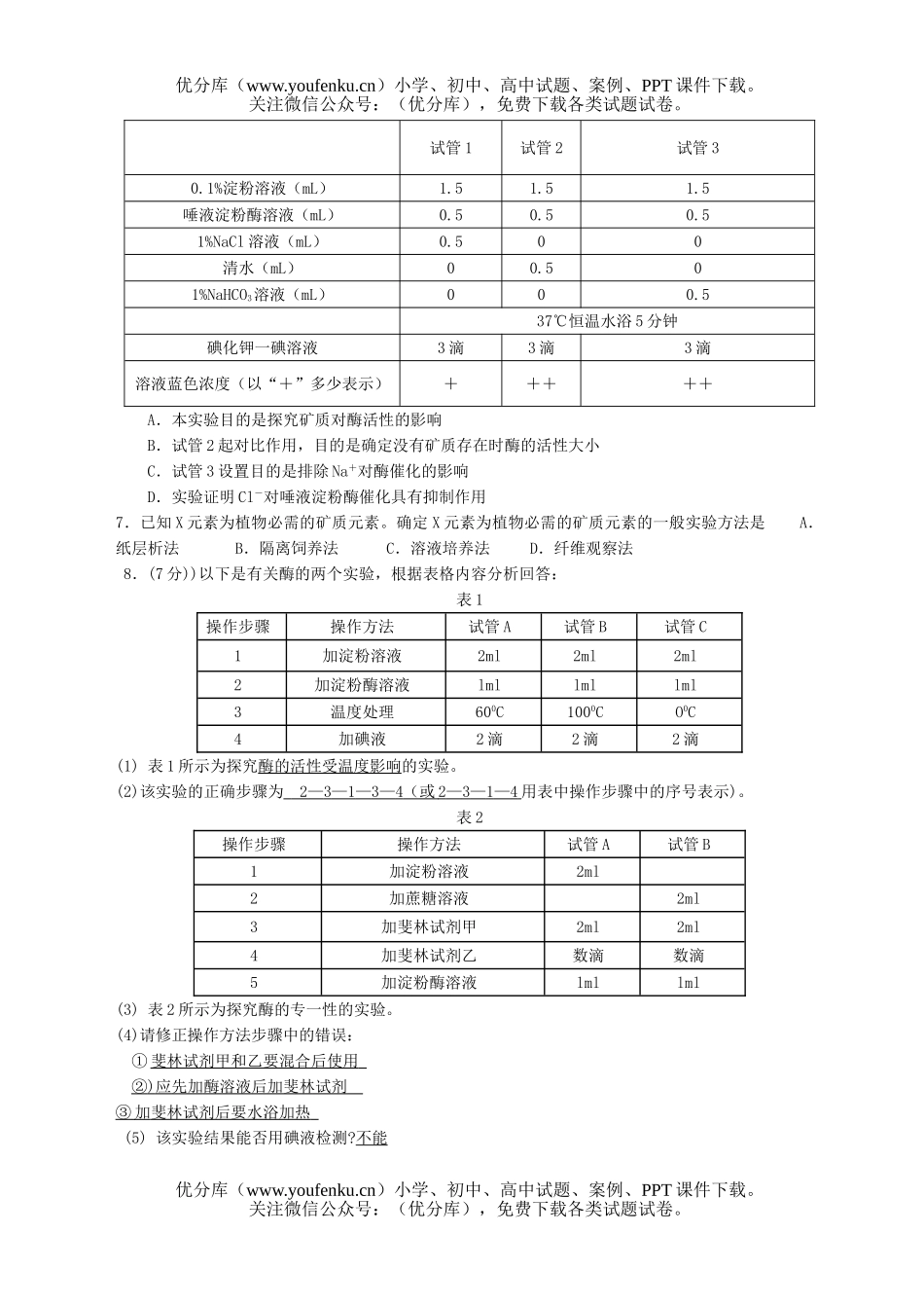 高中三年级生物08届实验专题强化训练试卷_第2页