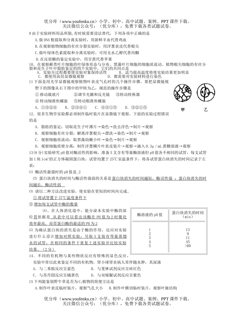 高中三年级生物08届实验专题强化训练试卷_第3页