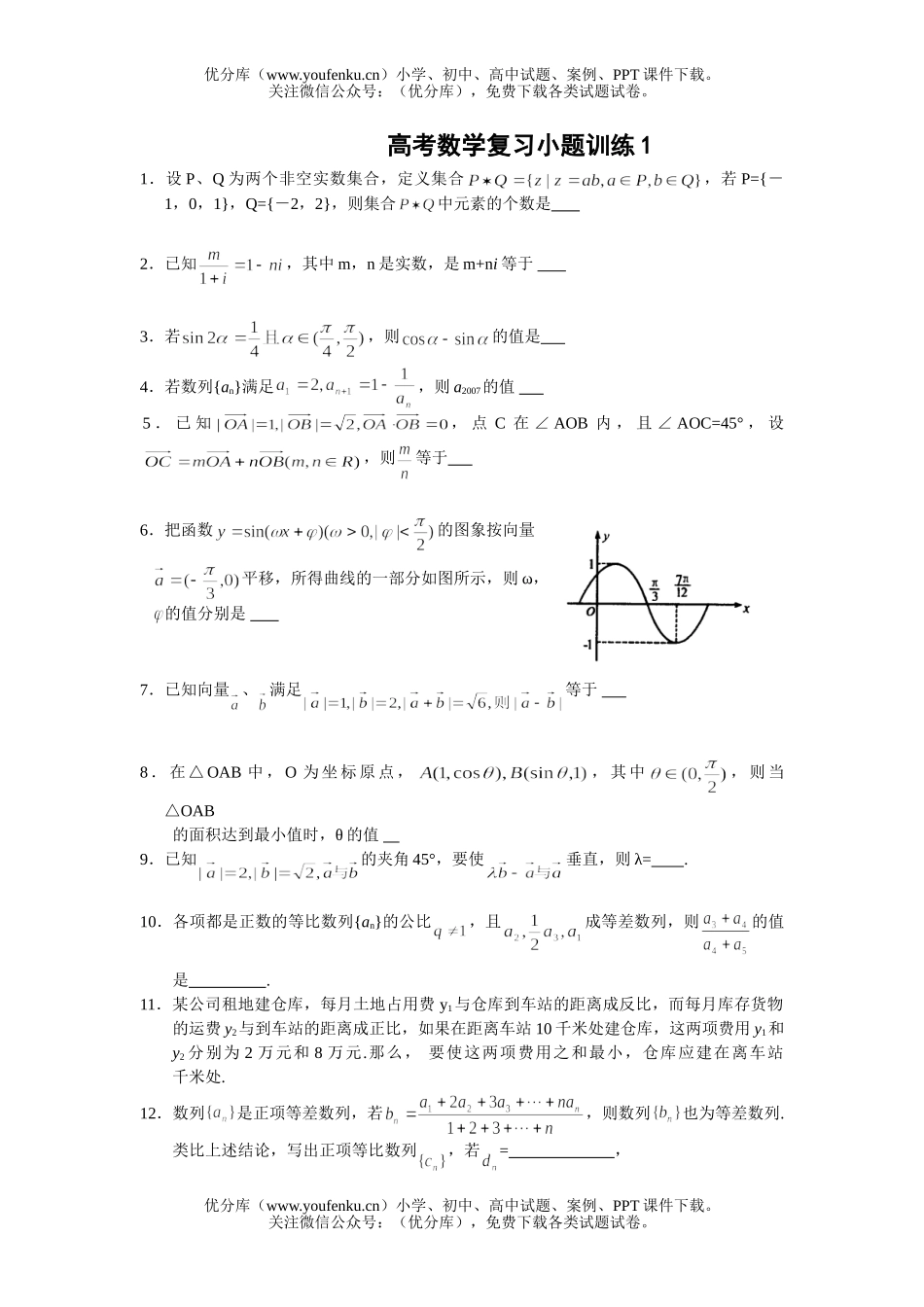 高考数学008届高考复习小题训练试卷_第1页