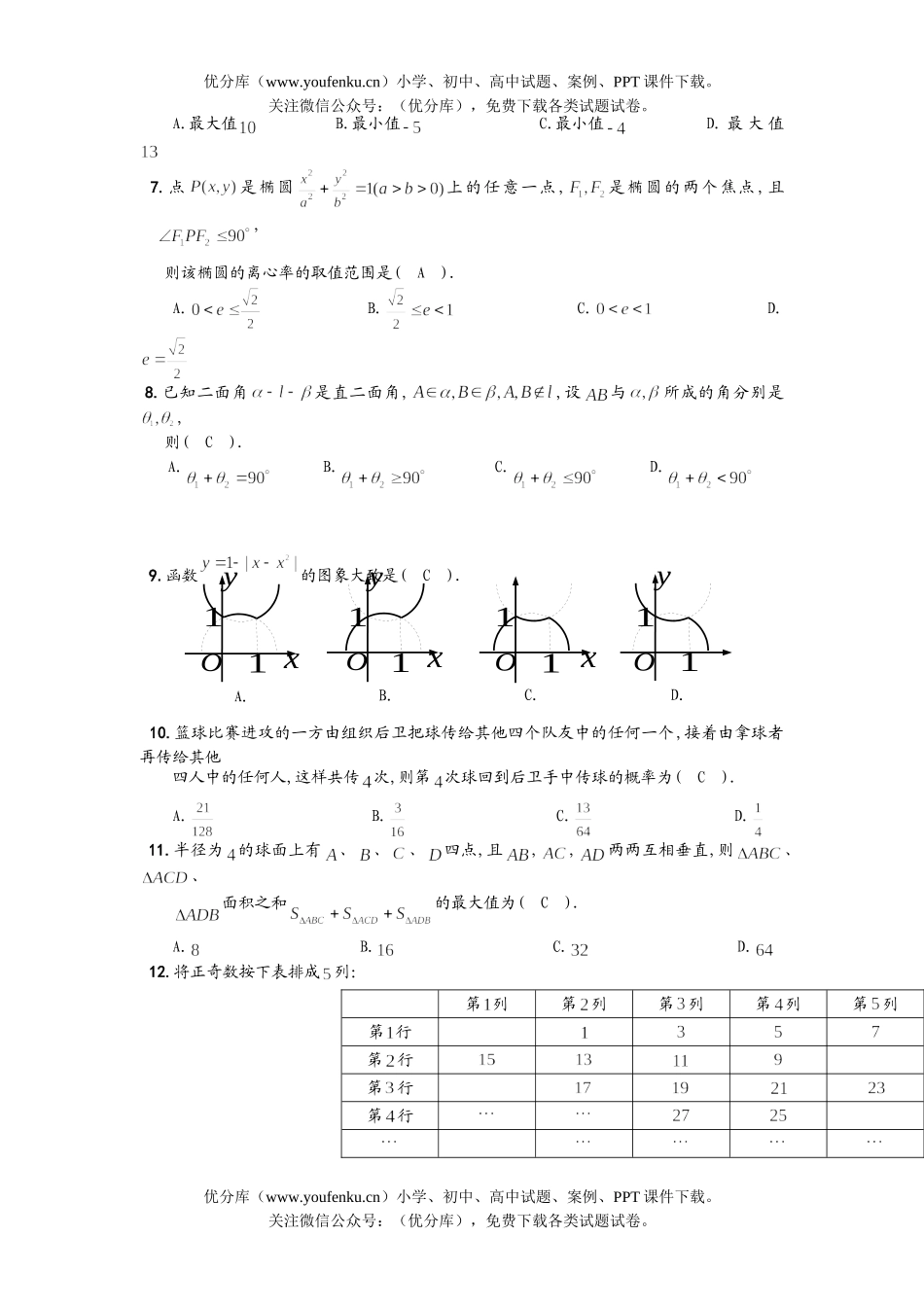 高考数学08届高考(文理科)模拟卷3试卷_第2页