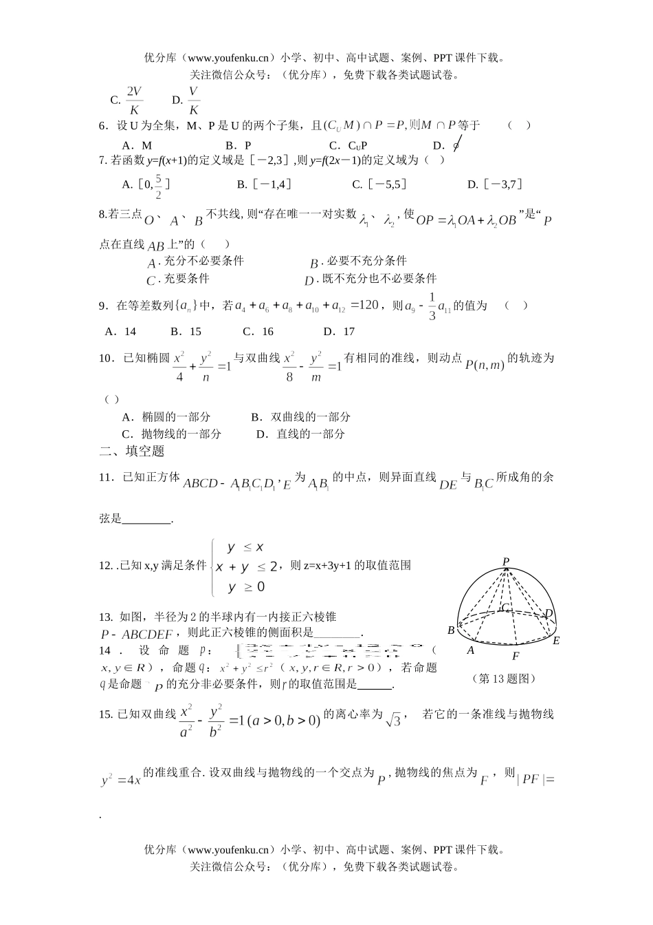 高考数学08届高考理科实验班仿真试卷_第2页
