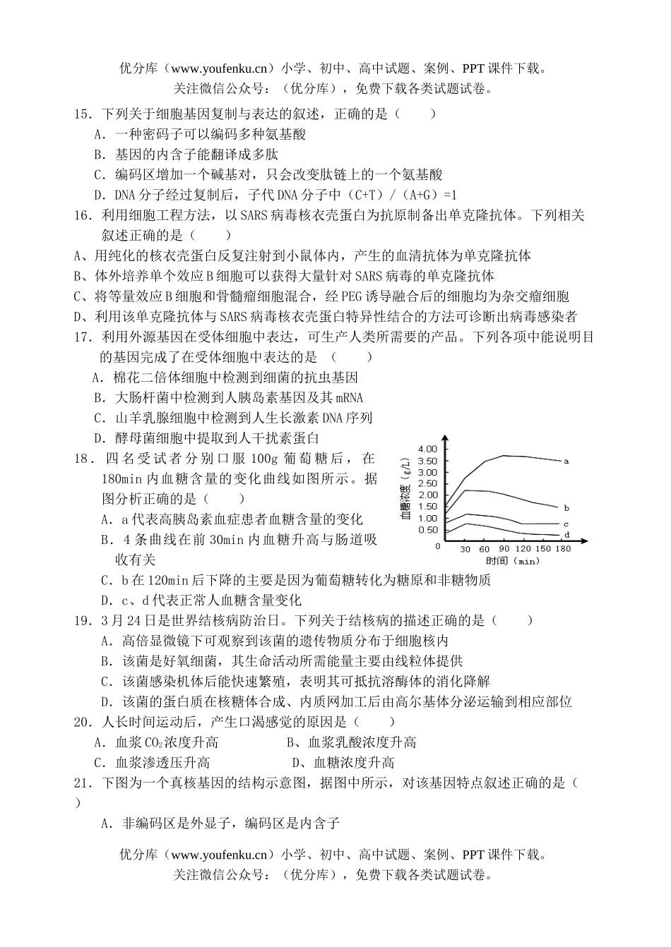 高中三年级生物下学期单元考试卷_第3页