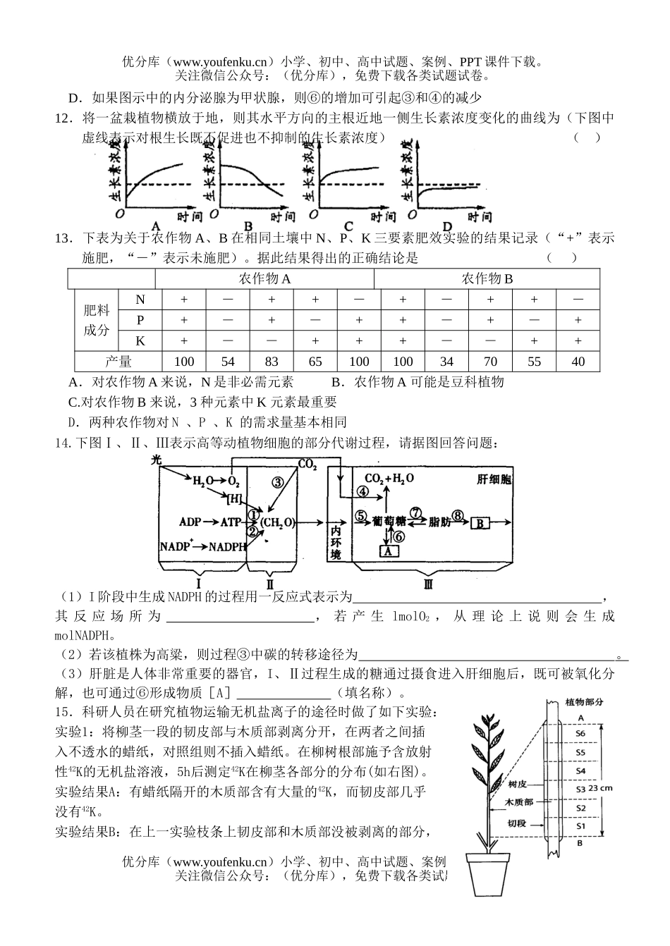 高中三年级生物上学期期末考前训练oc试卷_第3页