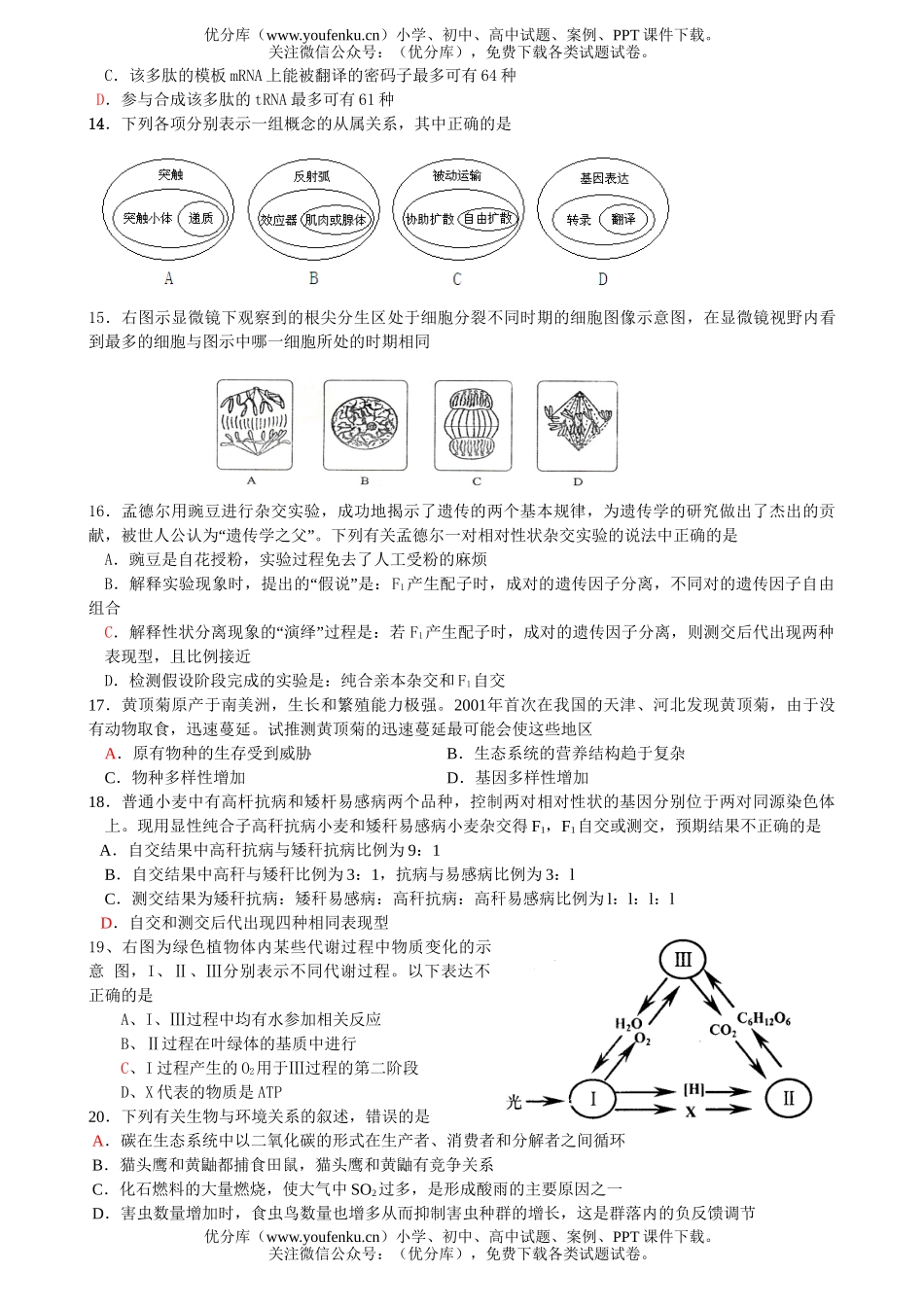 高中三年级生物08届高考预测卷3试卷_第3页