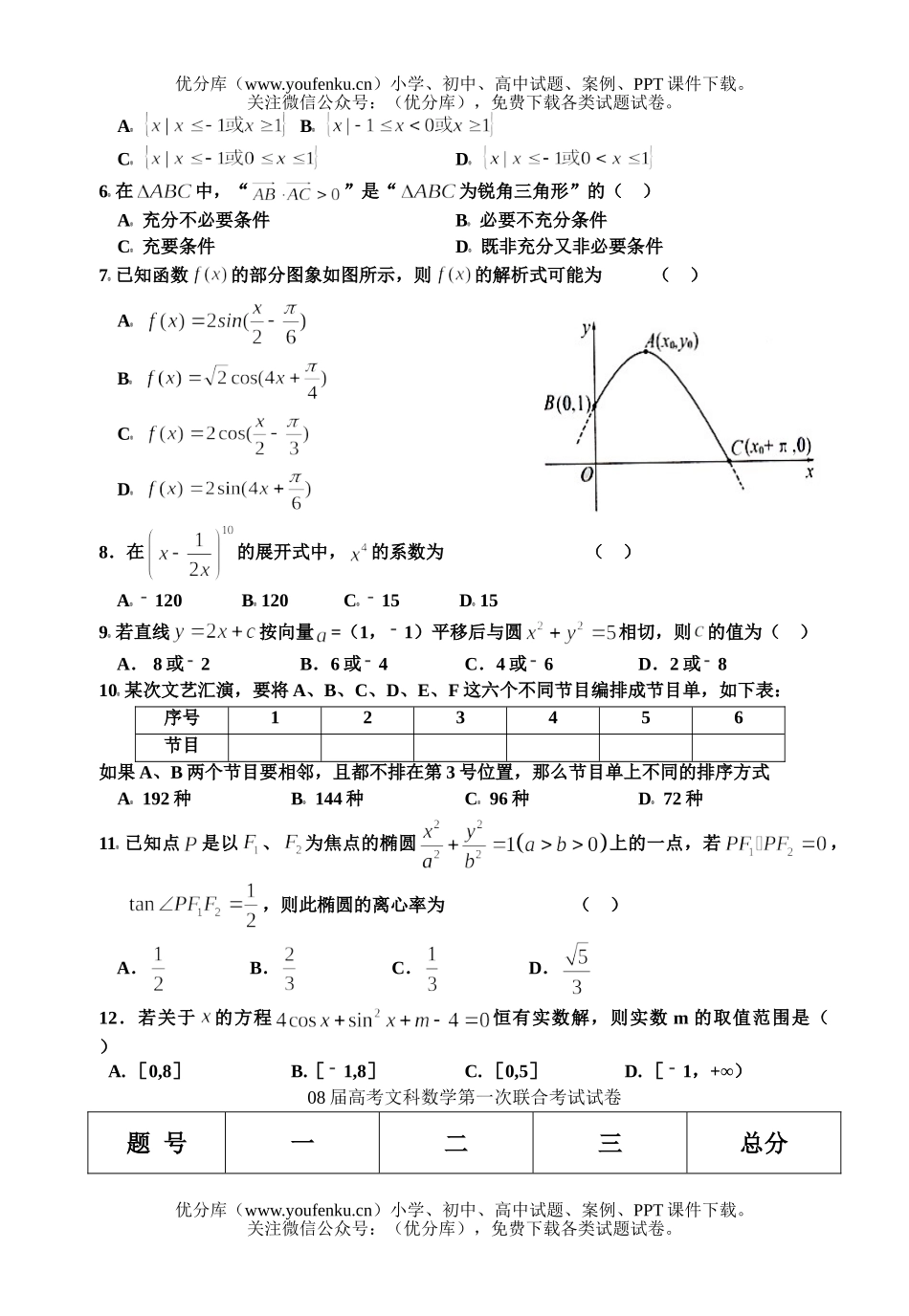 高考数学08届高考文科第一次联合考试卷_第2页