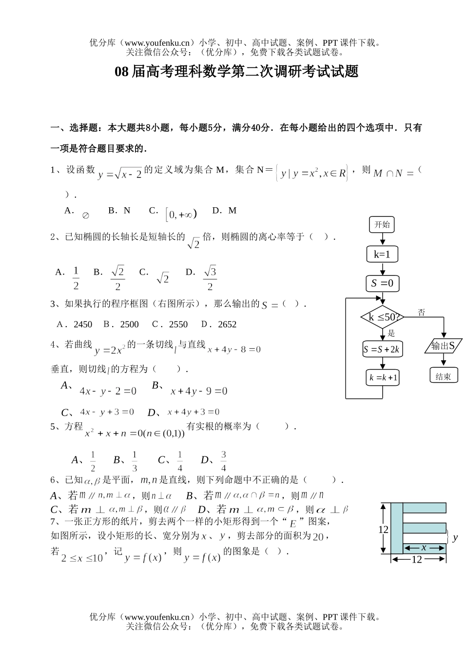 高考数学08届高考理科第二次调研考试2试卷_第1页