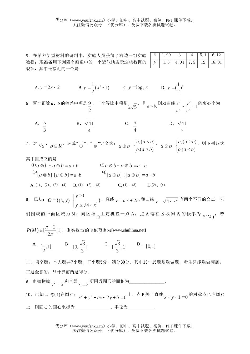 高考数学08年毕业班第一次模拟考试卷_第2页