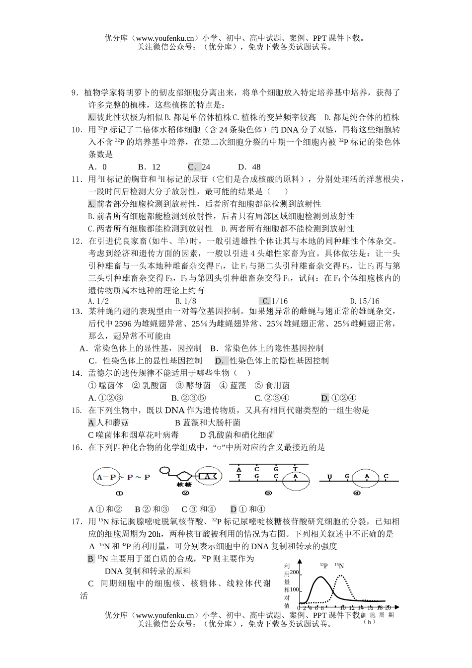 高中三年级生物易错选择题六试卷_第2页