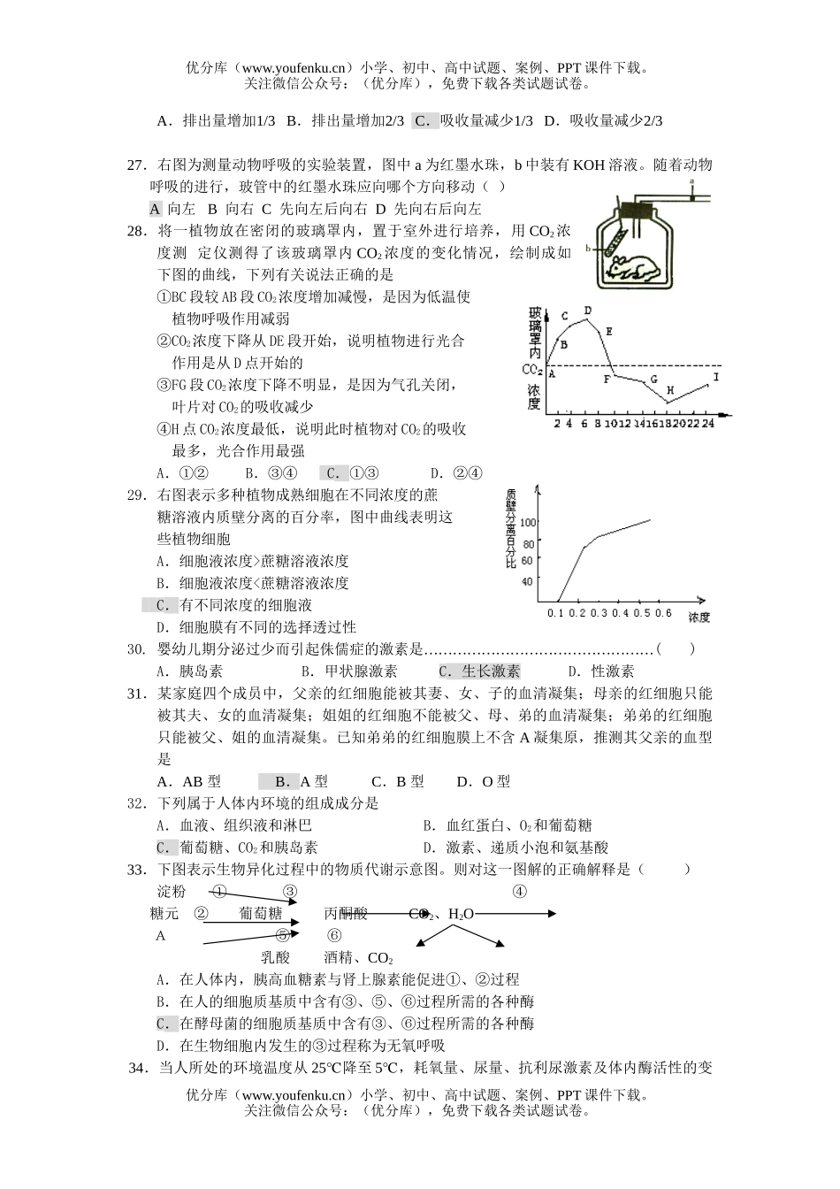 高中三年级生物易错选择题三试卷_第3页