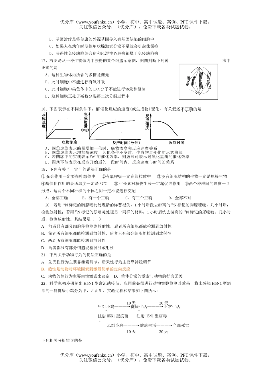 高中三年级生物高考最后一讲测试卷_第2页