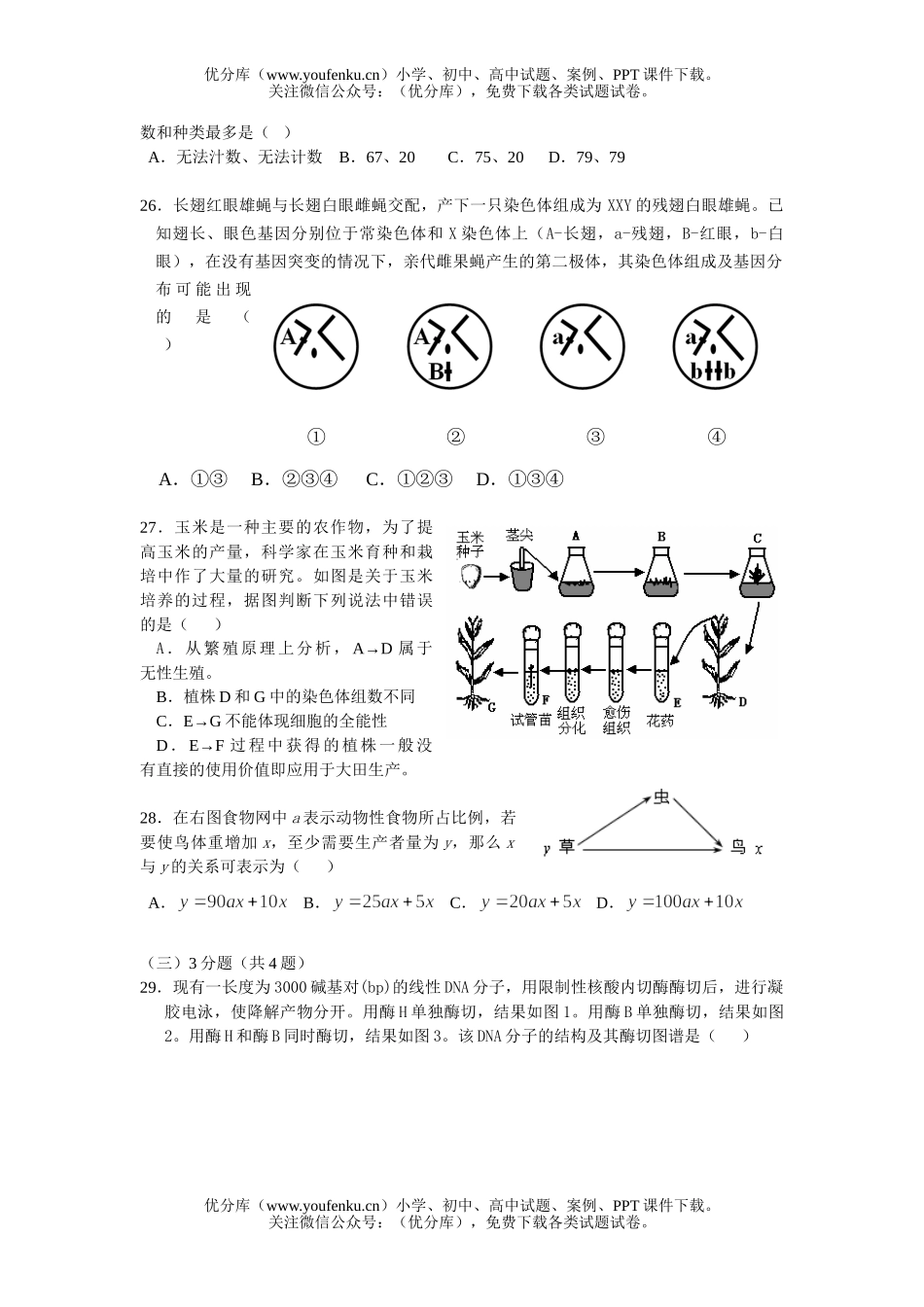 高中三年级生物08届第二学期期中考试卷_第3页