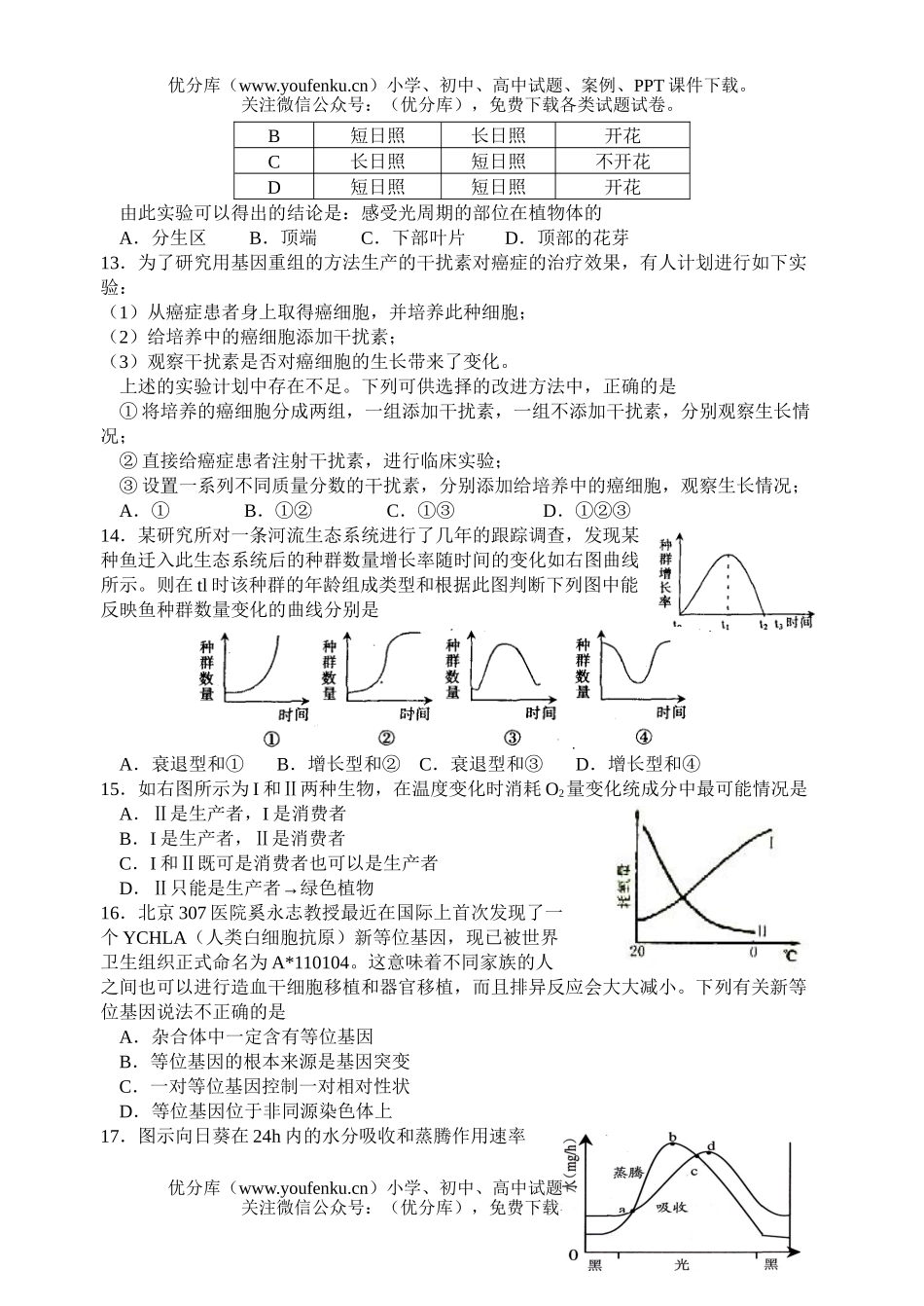 高中三年级生物上学期周周练12试卷_第3页