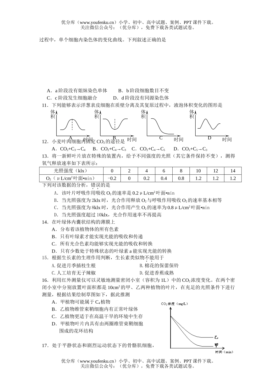 高中三年级生物第一学期期末教学目标检测试卷_第2页