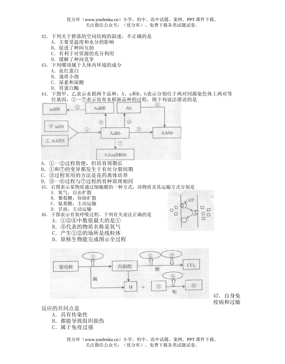 高中三年级生物高第一次调研考试基础试卷_第2页