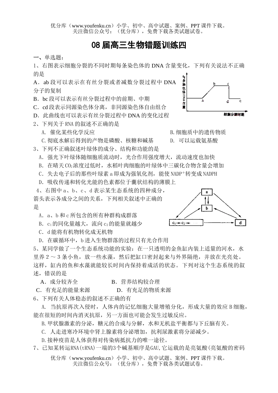高中三年级生物08届错题训练4试卷_第1页