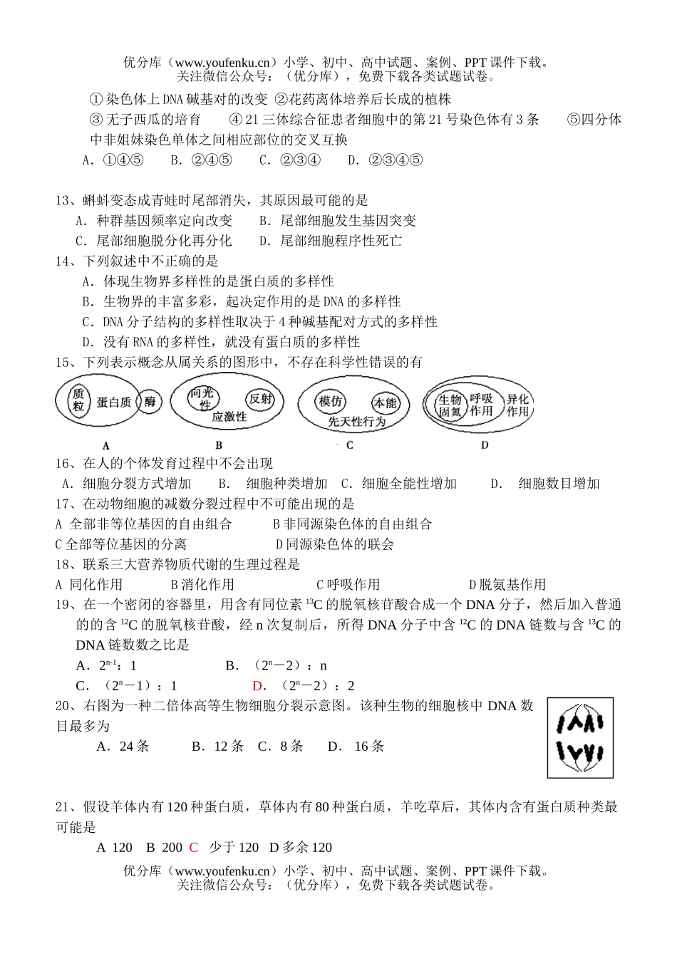 高中三年级生物08届错题训练3试卷_第3页