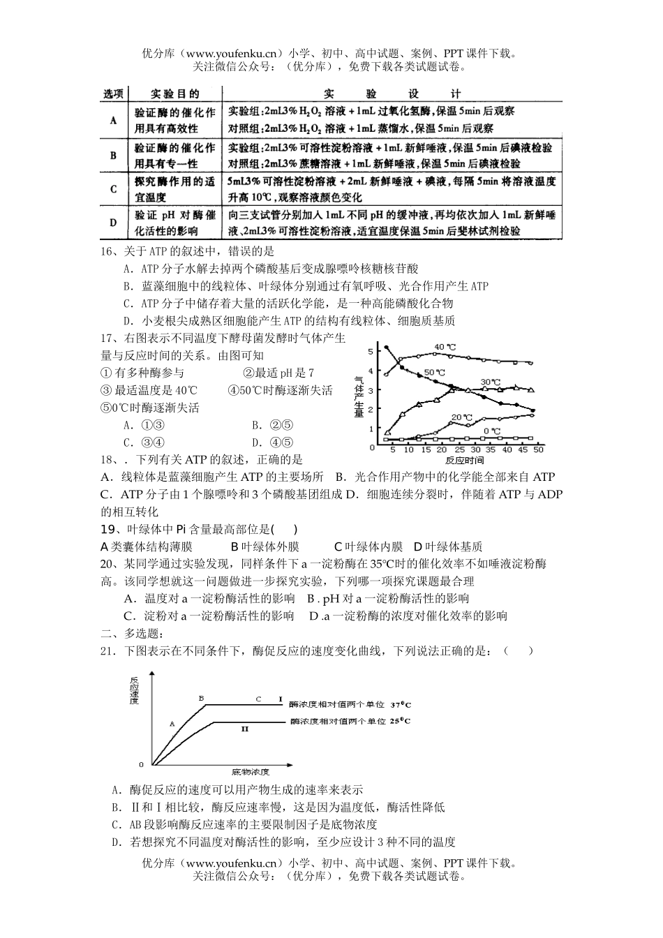 高中三年级生物08届酶与ATP二轮练习试卷_第3页