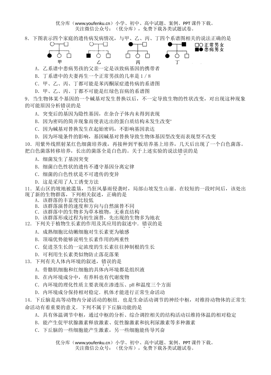 高中三年级生物08年高考考前练笔2试卷_第2页