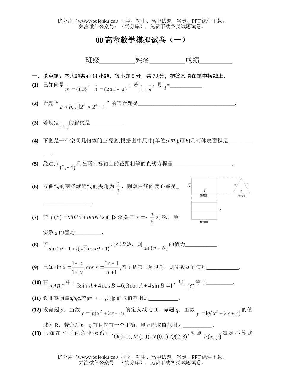 高考数学08高考模拟1试卷_第1页