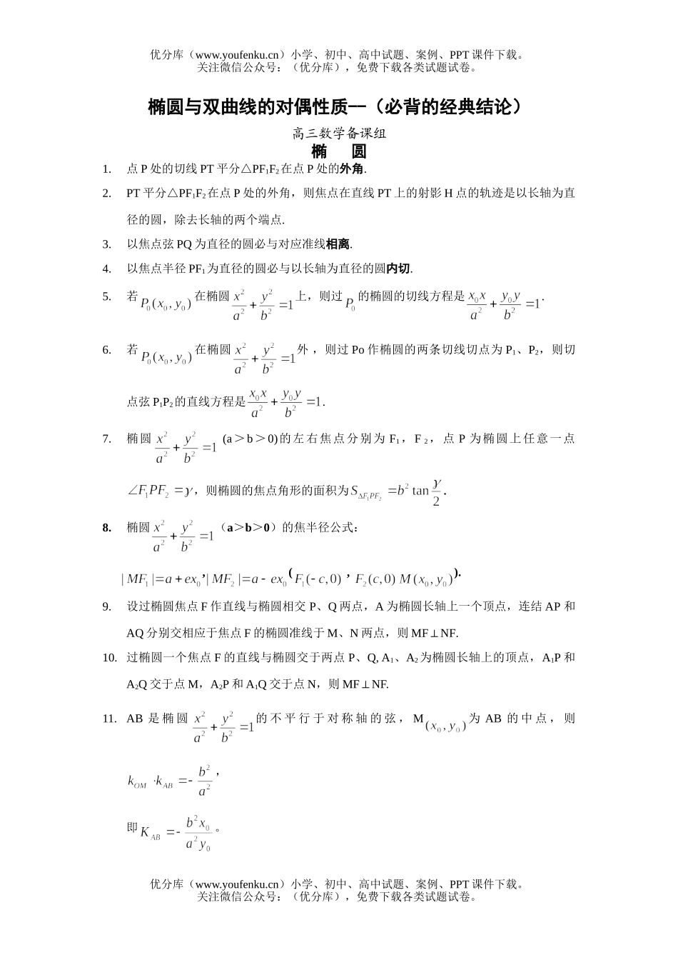 高考数学08高考椭圆与双曲线的经典性质50条试卷_第1页