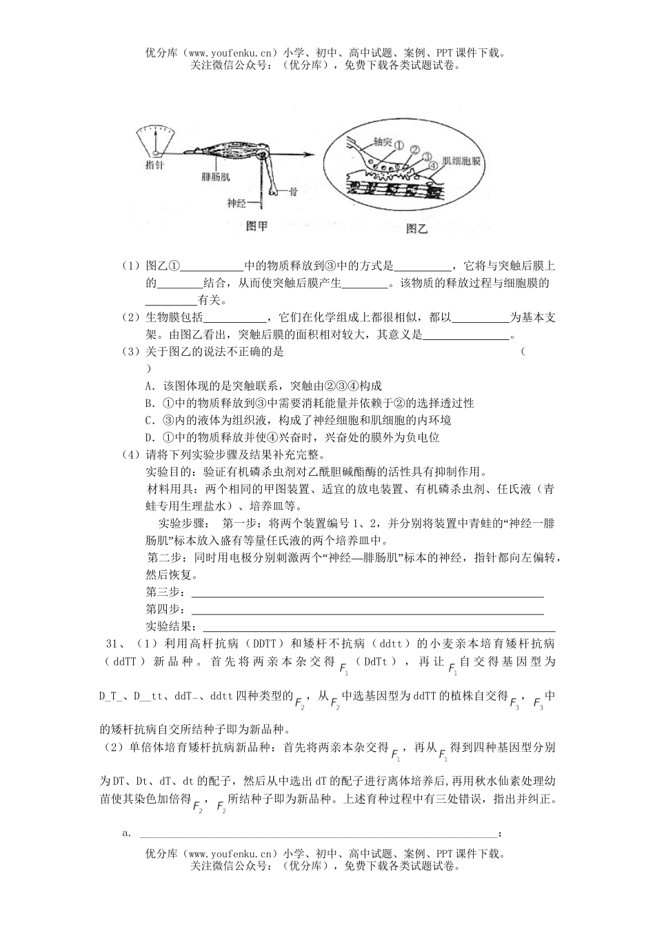 高中三年级生物08届班限时训练题4试卷_第2页