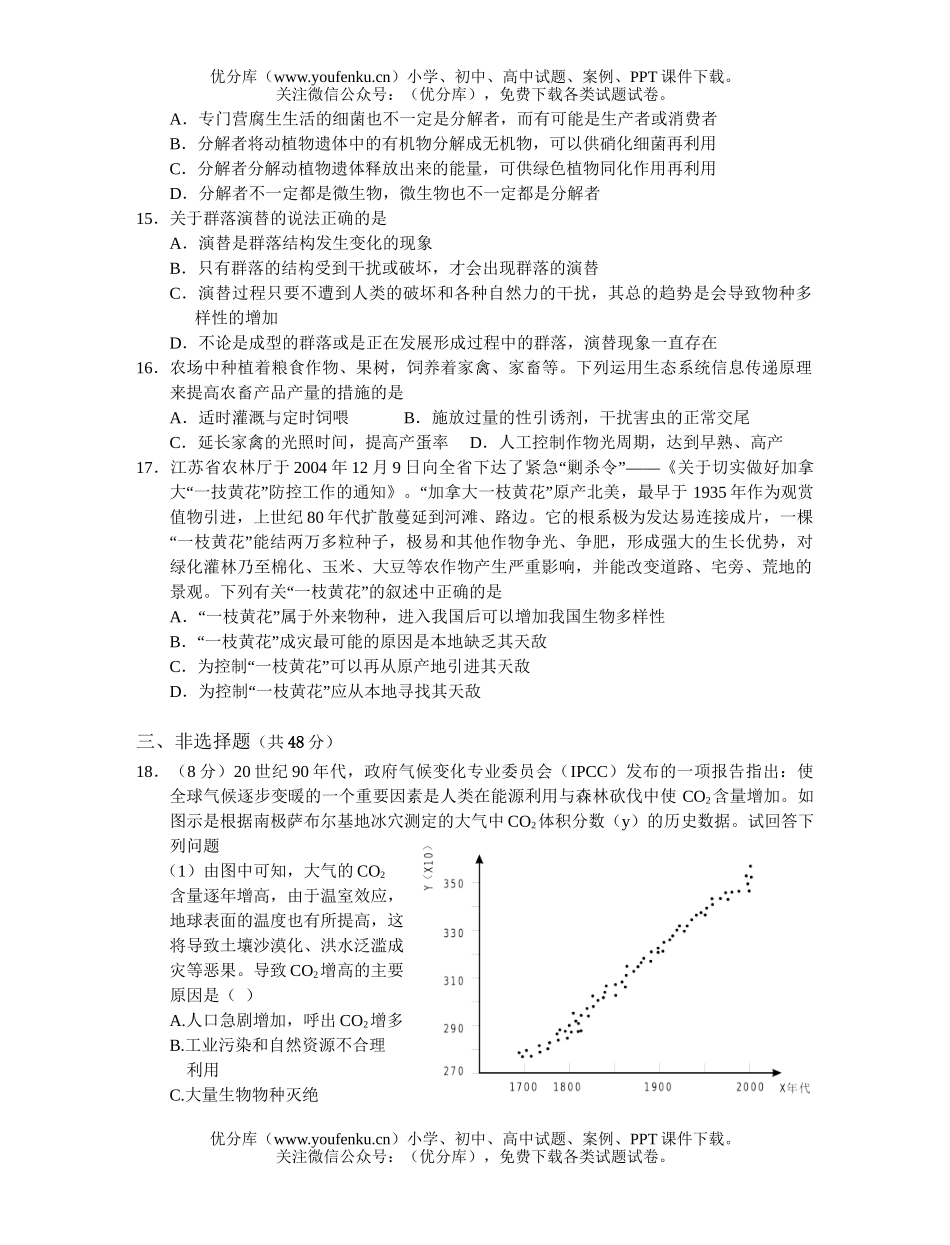 高中三年级生物与环境限时训练试卷_第2页