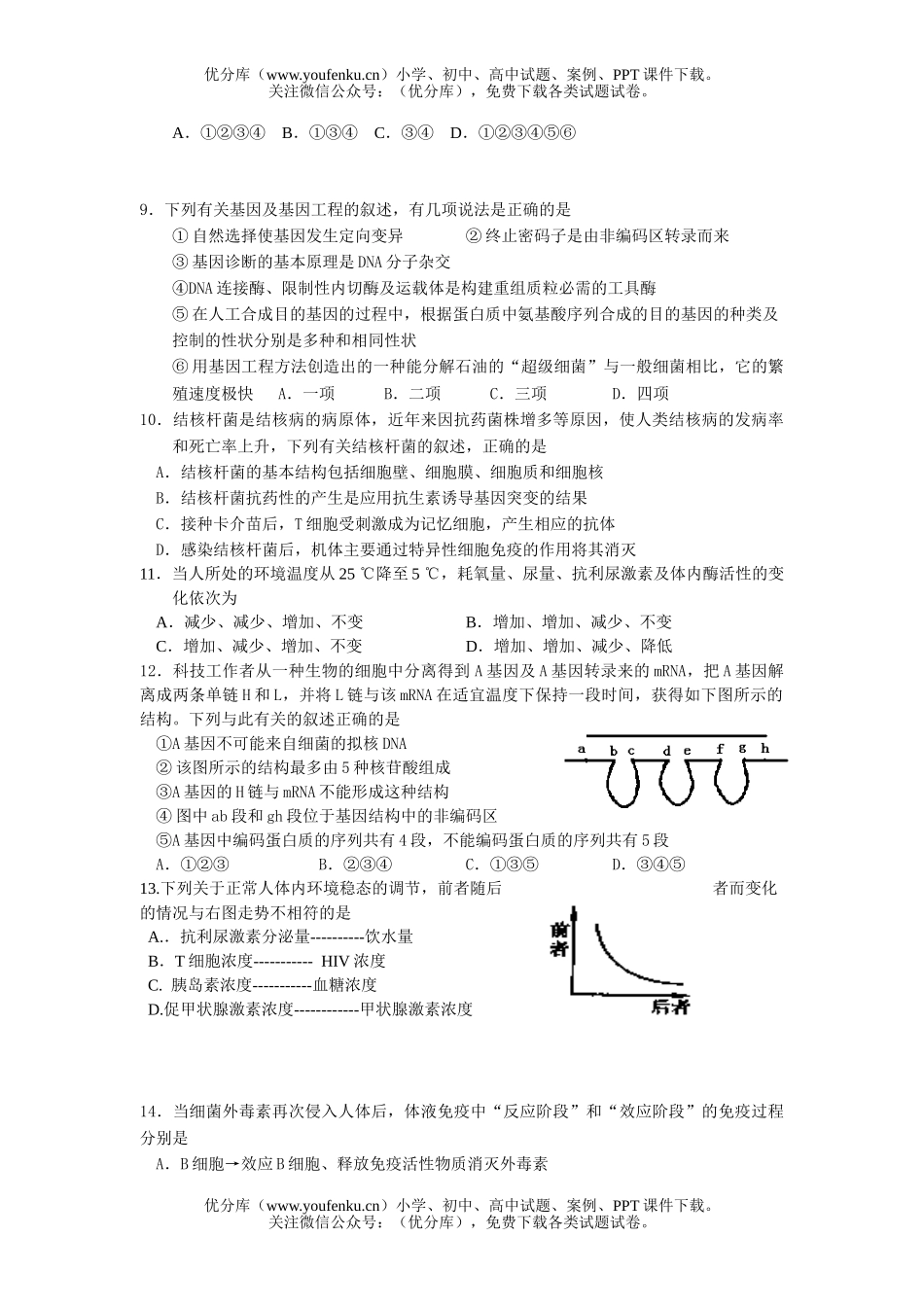 高中三年级生物08届高选修测试卷_第2页