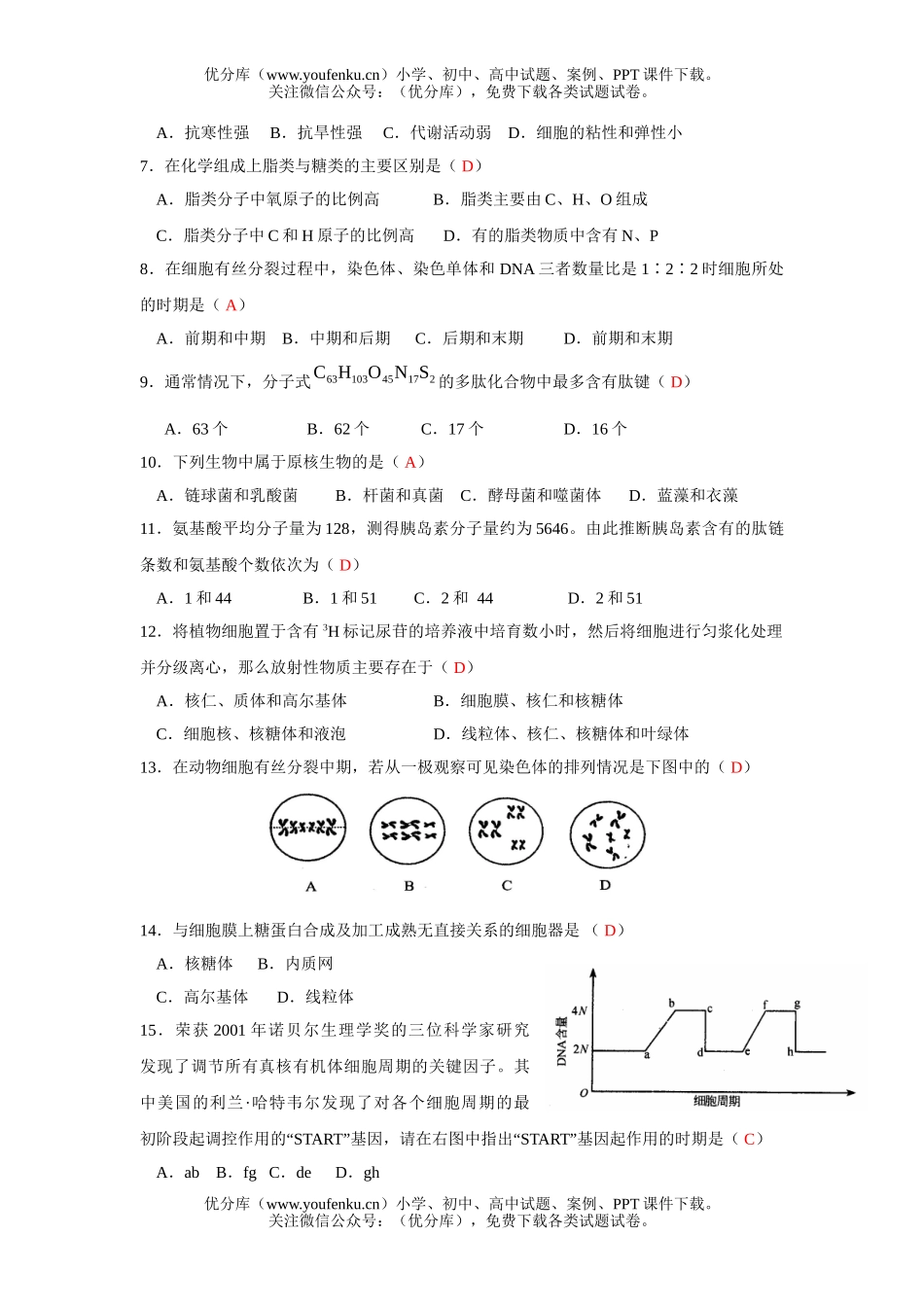 高中三年级生物08届模拟考试卷_第2页