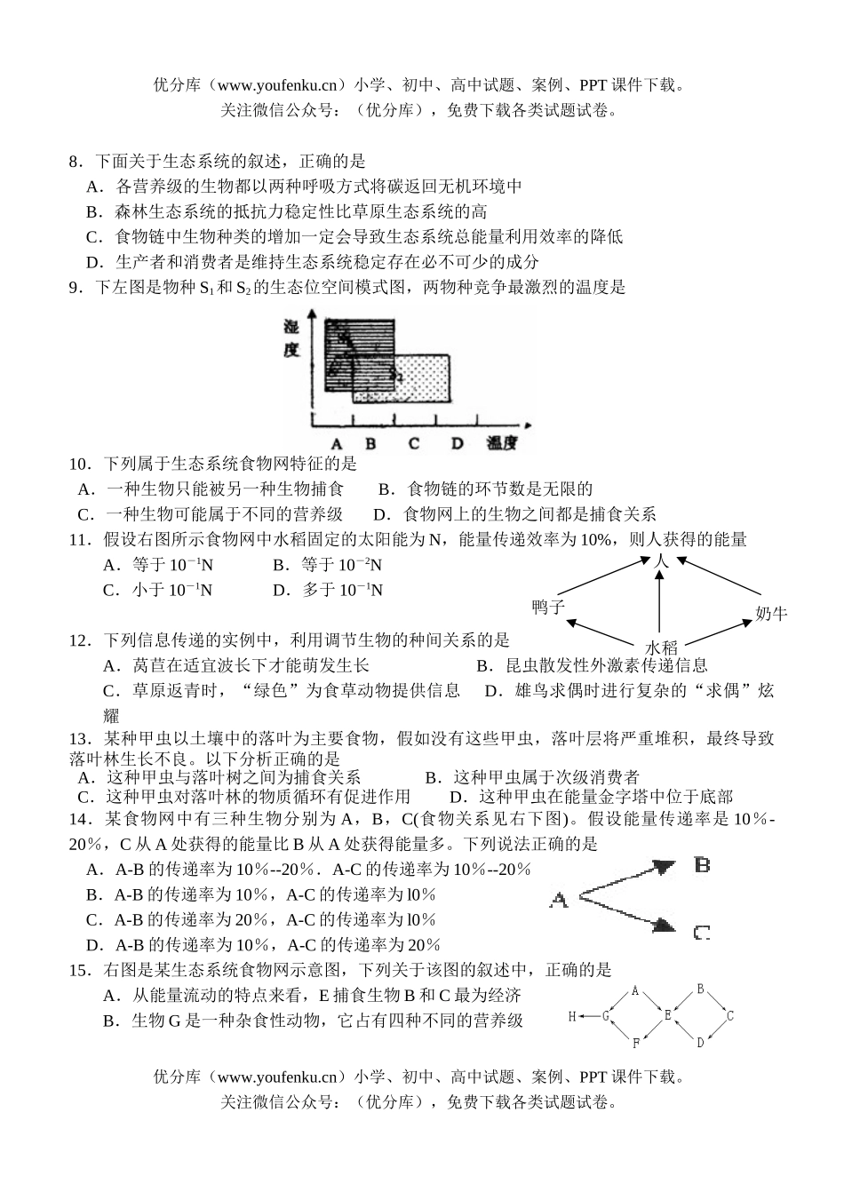 高中三年级生物08届必修三第五章测试卷_第2页