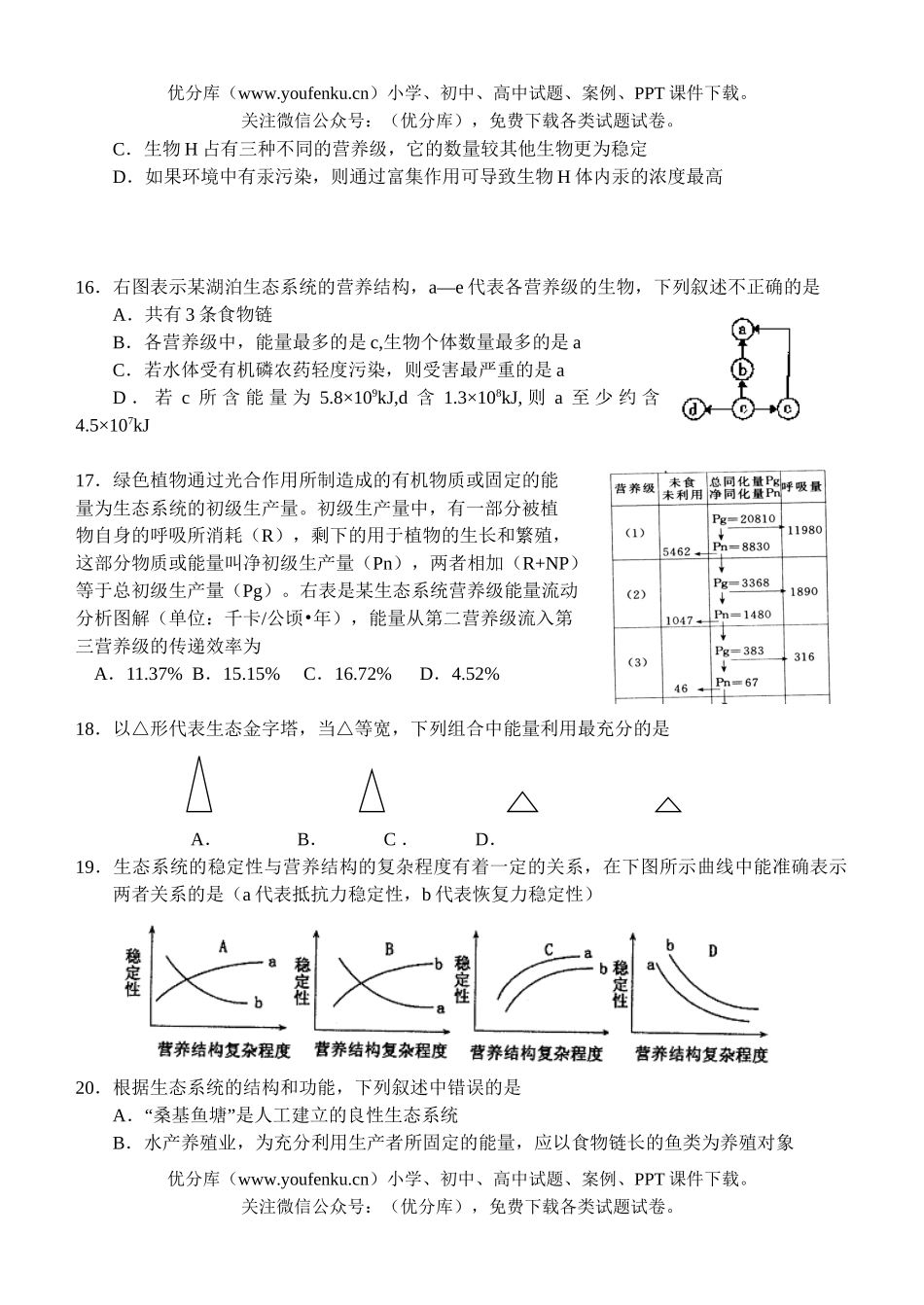 高中三年级生物08届必修三第五章测试卷_第3页