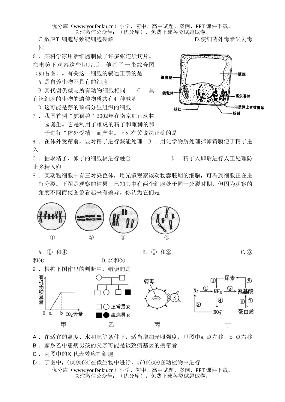高中三年级生物教学质量检测试卷_第2页