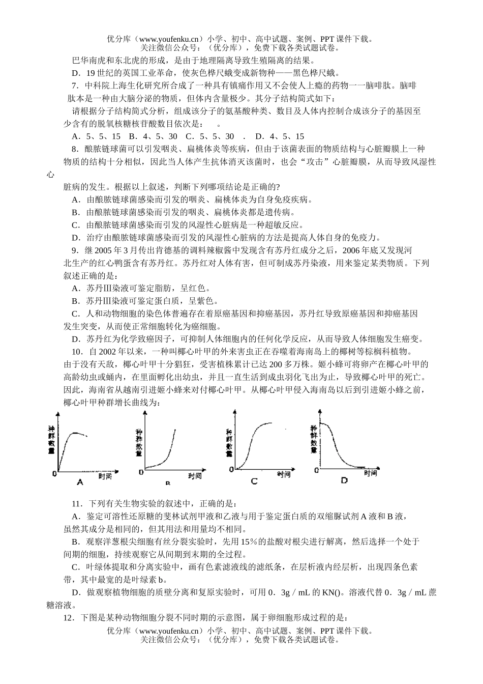 高中三年级生物招生考试调研测试卷_第2页