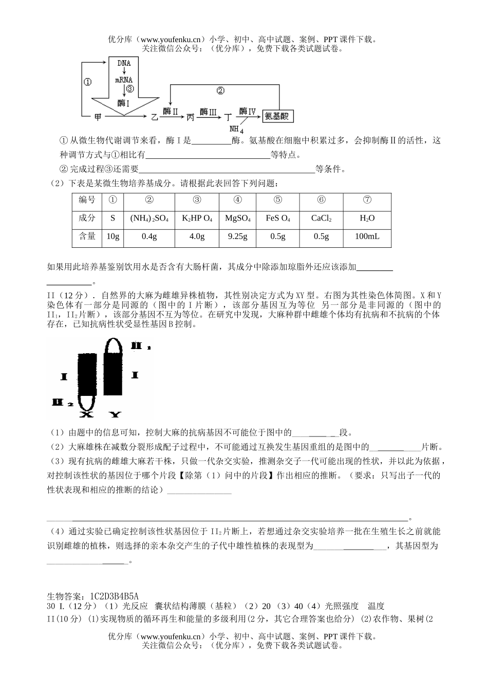 高中三年级生物08级理科综合复习测试卷_第3页