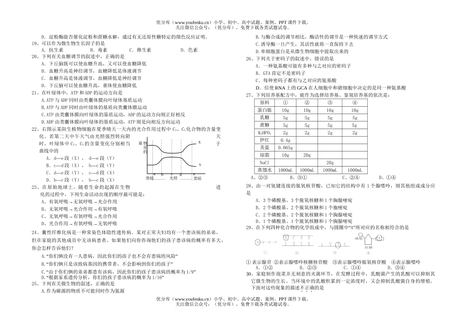 高中三年级生物第一调研测试卷_第2页