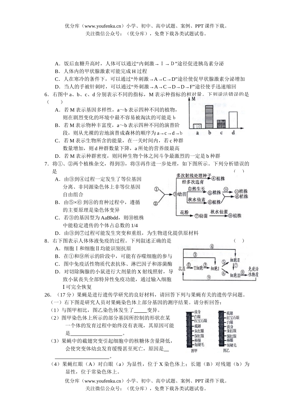 高中三年级生物08届高考理综卷部分全真模拟考试卷_第2页