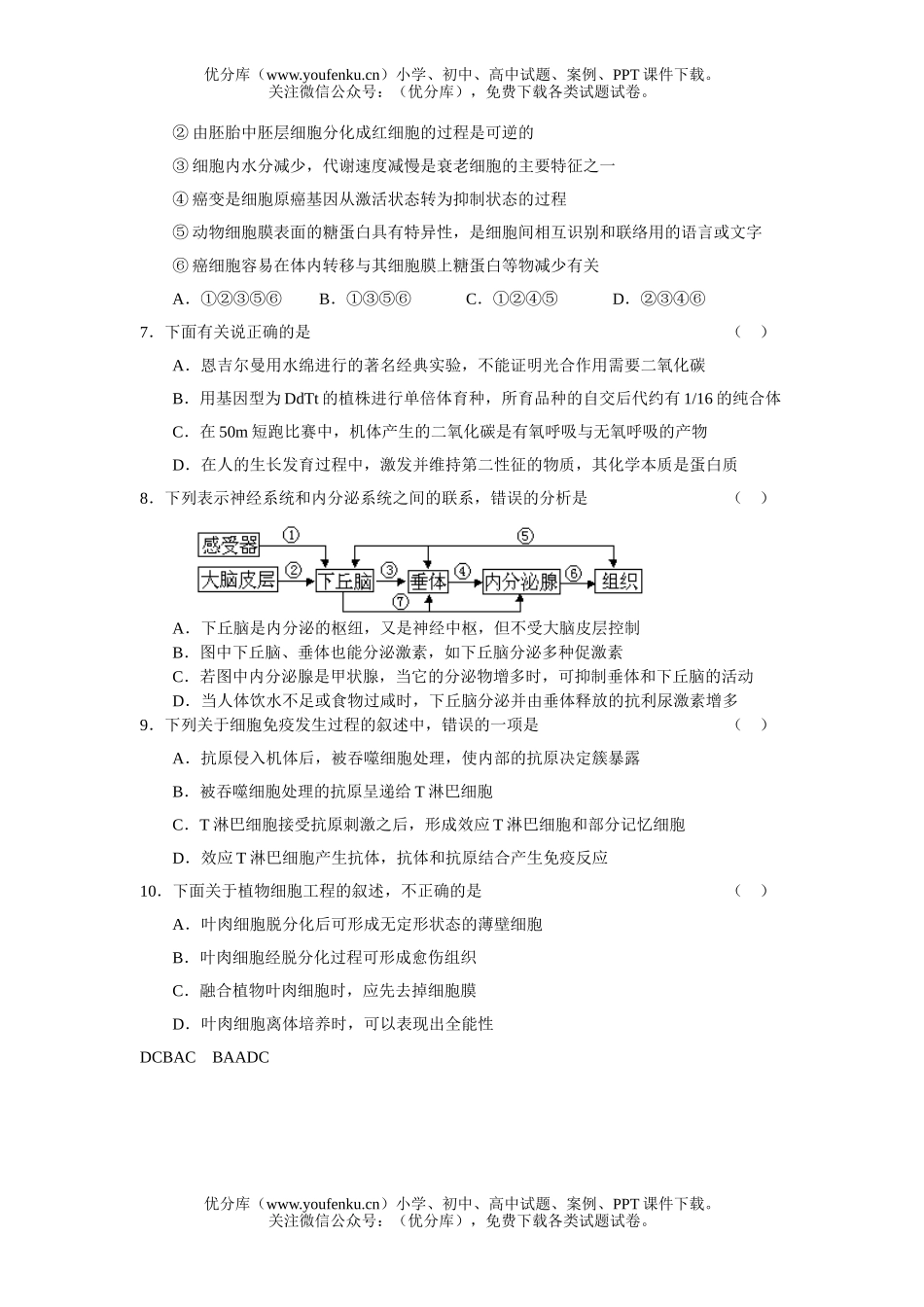 高中三年级生物08级强化训练题2试卷_第2页