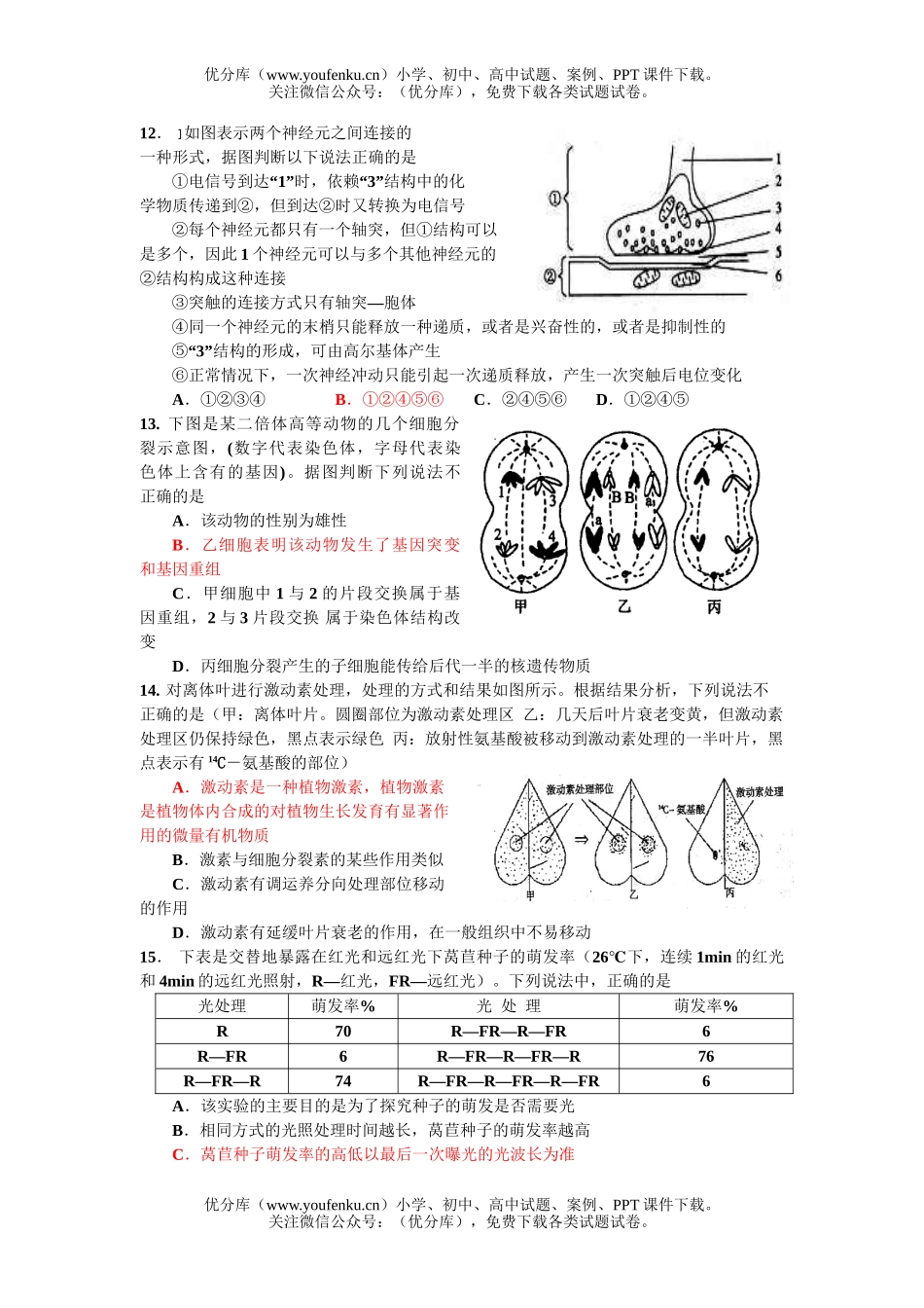 高中三年级生物08届第四阶段练习4试卷_第3页