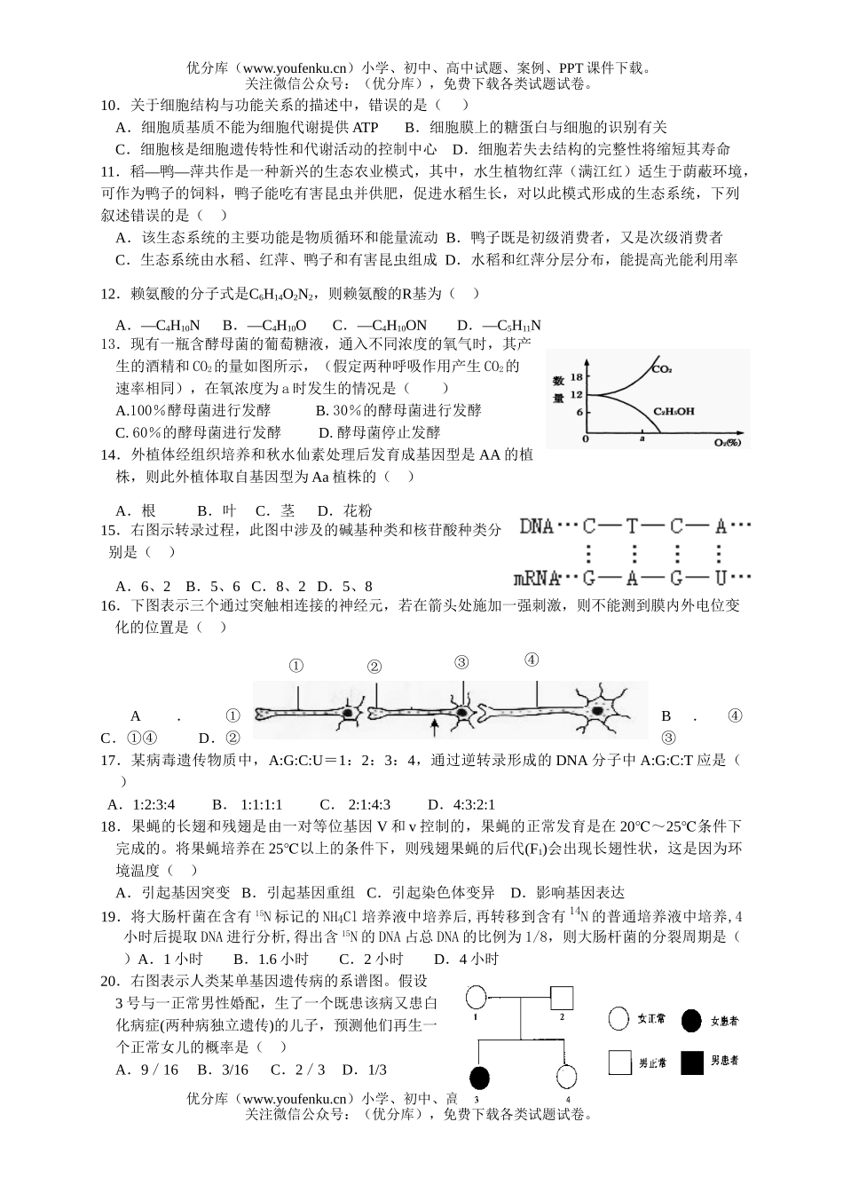 高中三年级生物08年学科模拟测试卷_第2页